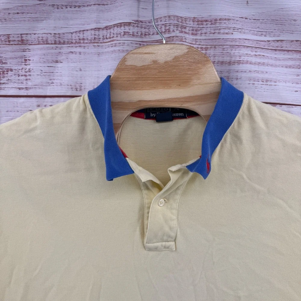 Polo Ralph Lauren Polo Shirt Mens 2XL Yellow Contrast Collar Pony Logo Casual